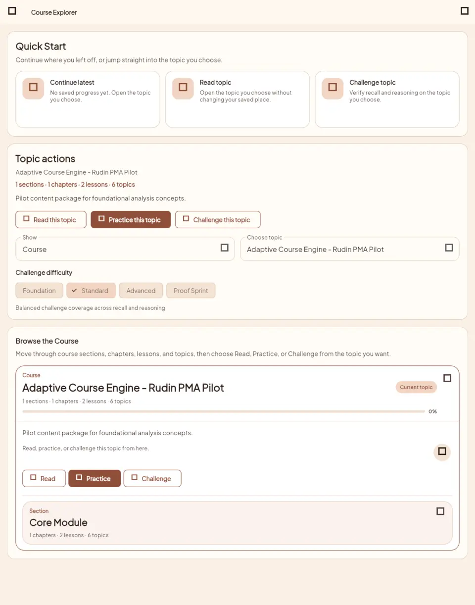 Gradus course explorer screen showing course structure and concepts